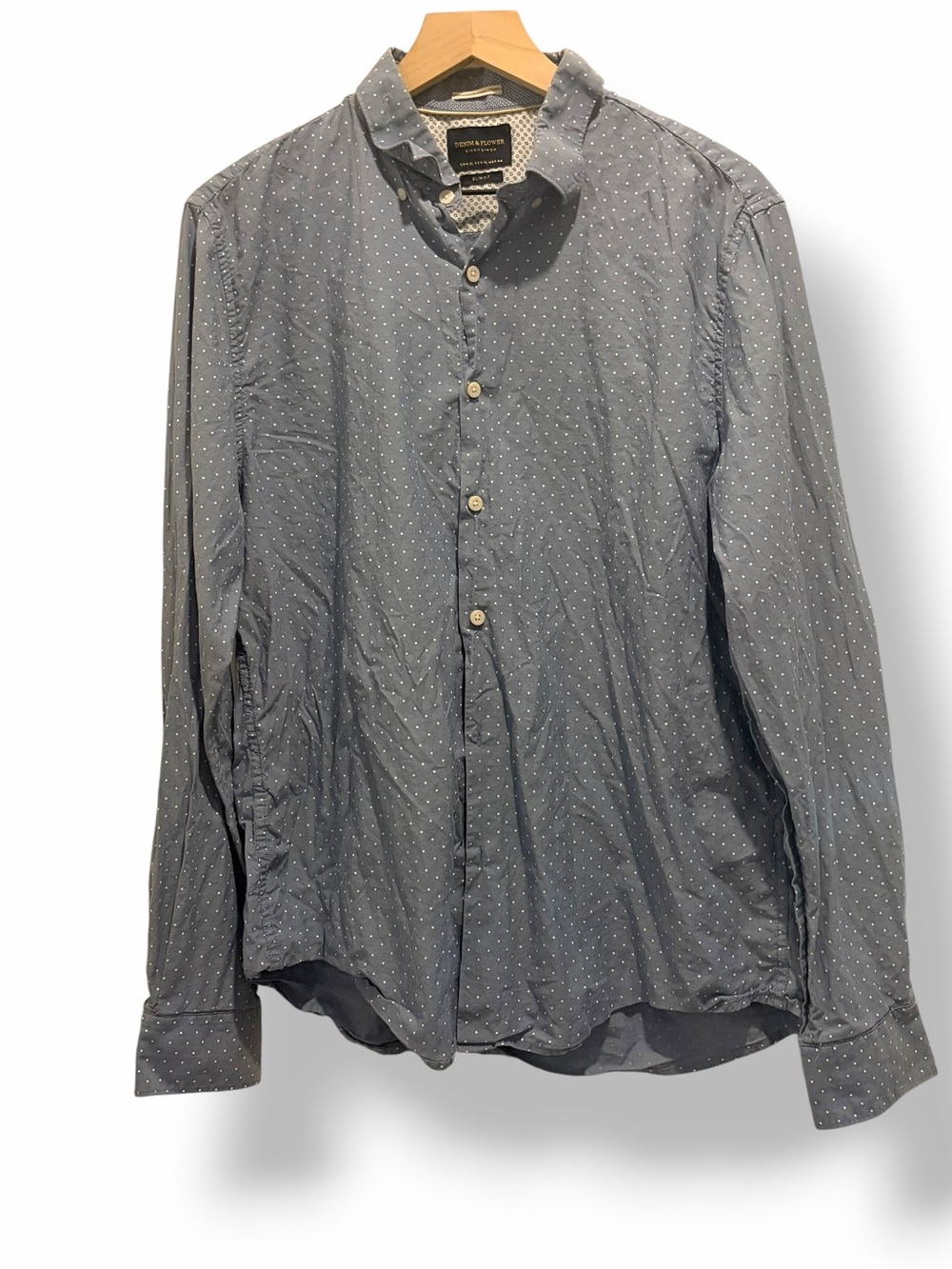 Denim & Flower Ricky Singh Light Blue Polka Dot Button Down Shirt Men’s XL Slim